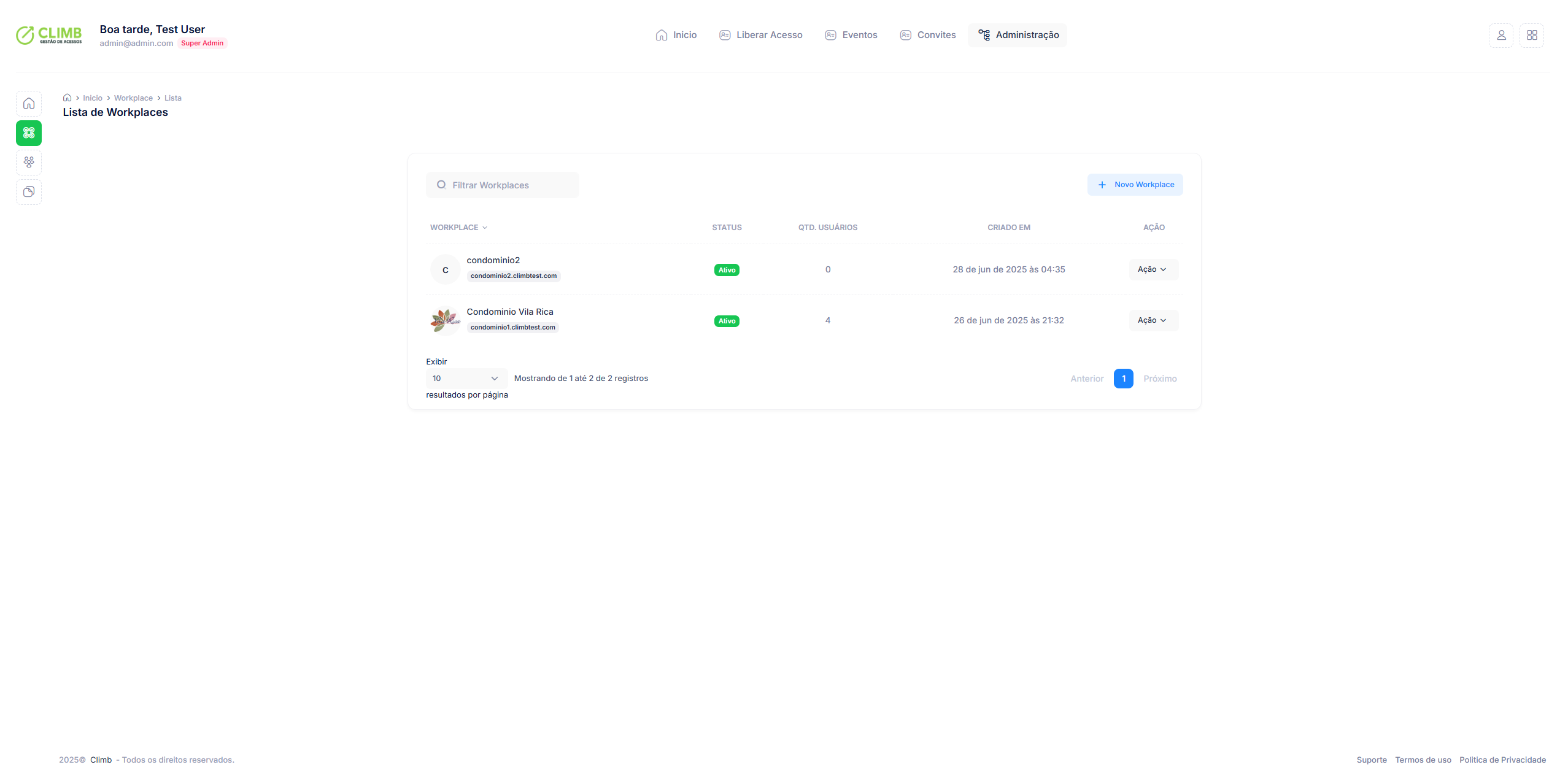 Logs de Auditoria Climb